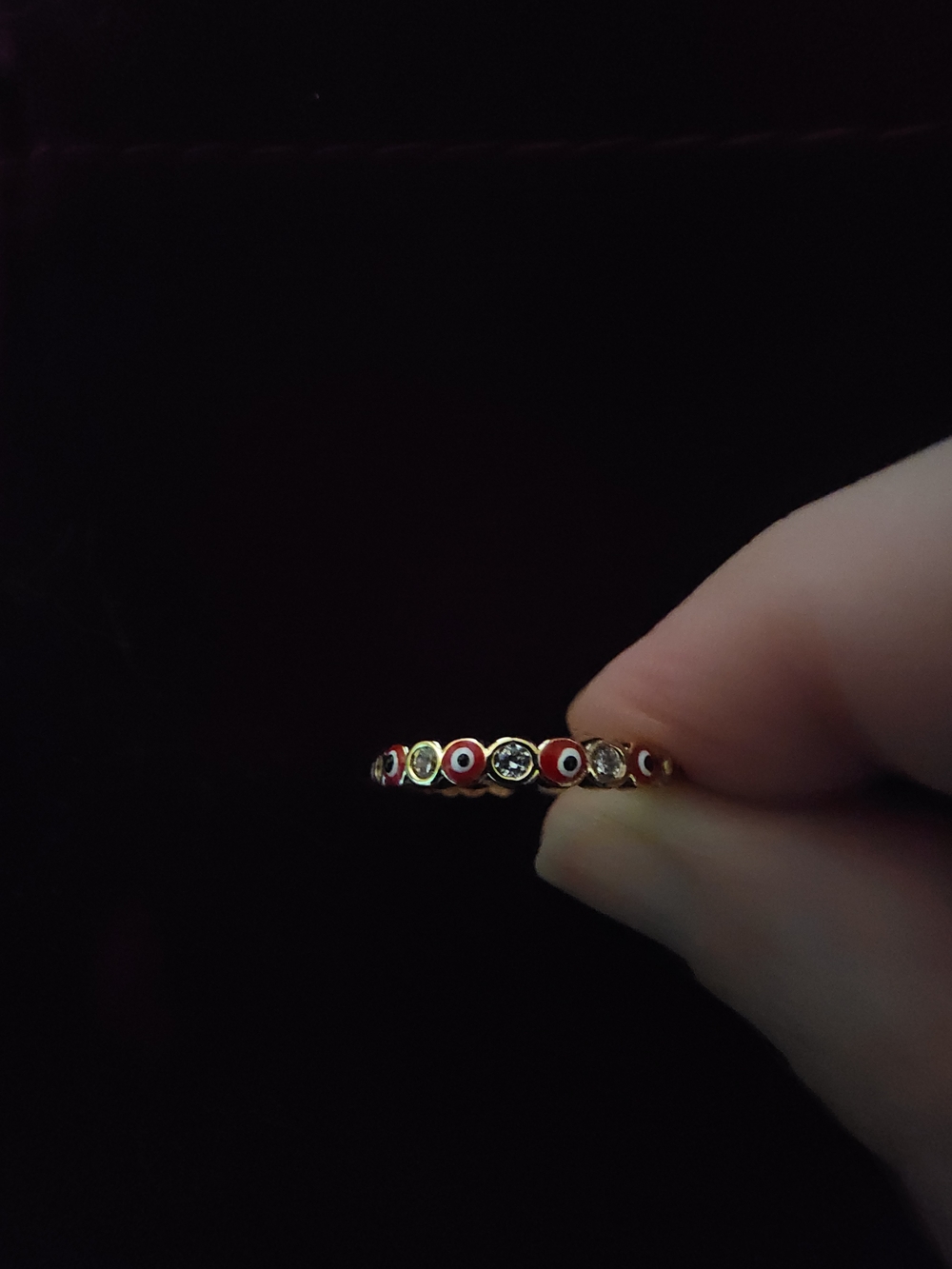 Gold Red Eye Beaded Stackable Ring - Picture 2 of 5